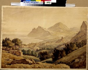 Berglandschap en ruïnes van een oude stad door Konstantin Bogayevsky