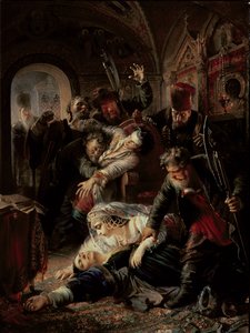 Huurmoordenaars doden de zoon van tsaar Boris Fyodorovich Godunov