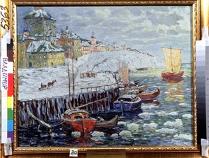 Oever in een oude Russische stad.