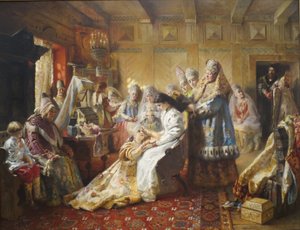 De kledij van de Russische bruid