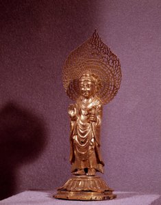 Koreaanse kunst: voorstelling van de Boeddha Amitabha, gouden beeldje. Silla periode. 7e-8e eeuw. Nationaal Museum van Korea door Korean School