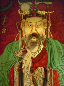 Detail, portret van de Zevende Koning (Sejo) door Korean School