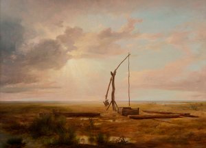 Uitzicht op de Grote Hongaarse Vlakte met waterput
