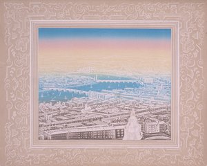 Luchtfoto van Londen met Waterloo Bridge en Blackfriars Bridge, ca. 1845