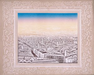 Luchtfoto van Londen met decoratieve rand, c1845