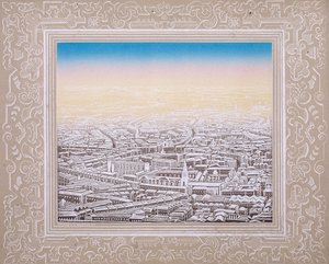 Luchtfoto van Londen met decoratieve rand, ca. 1845