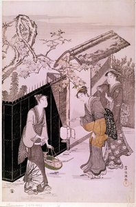Terug van poëtische avond in de lente Japanse prent door Shunman Kubo (1757-1820). Parijs, Guimet Museum, Nationaal Museum van Aziatische Kunsten