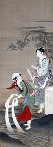 Twee schoonheden bij de Kristalrivier in Mishima