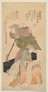 Een dame die een shamisen vasthoudt terwijl een ander zingt uit een jōruri-libretto