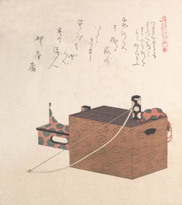 Doos voor Sugoroku Spel Een Soort Backgammon, Boog en Trommel, 19e eeuw