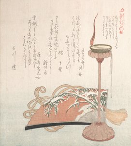 Kandelaar en waaier door Kubo Shunman