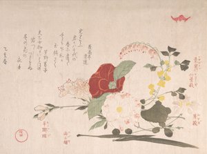 Lenteregen Collectie Harusame shu, vol. 2: Snijbloemen: Clematis, Bus..., 1815 Jaar van de Os door Kubo Shunman