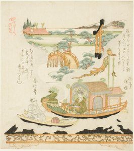 Takeda Mechanisch Apparaat (Takeda karakuri): Haku Rakuten (Chinees: Bai Juyi) en de visser door Kubo Shunman