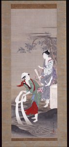 Twee schoonheden bij de Tamagawa (Kristalrivier) in Mishima