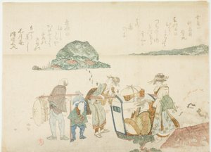 Bezoekers van Enoshima, uit het album "Bergen van de vier kwarten (Yomo no yama)" door Kubo Shunman