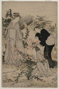 Vrouwen die Takken van Bush Clover Snijden; De Noji Tama Rivier in de Omi Provincie, uit een ongetitelde serie van de Zes Tama Rivieren door Kubo Shunman