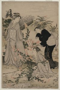 Vrouwen die takken van bush clover snijden, De Noji Tama-rivier in de provincie Omi, late jaren 1780 door Kubo Shunman