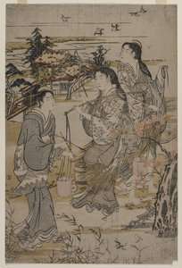 Vrouwen met Zoutemmers; De Noda Tama-rivier in de provincie Mutsu, uit een ongetitelde serie van de Zes Tama-rivieren door Kubo Shunman