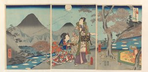 De maan gereflecteerd in de rijstvelden van Shinano door Kunisada (II) , Utagawa
