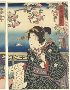 Voorspoed in de bergen langs de Sumida rivier door Kunisada (II) , Utagawa