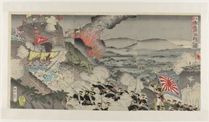 De hevige strijd in de Mukden provincie in Mantsjoerije door Kunisada (III) , Utagawa