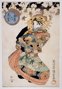 Courtisane Hanamurasaki van Tamaya theehuis, Ca 1830, Ukiyo-e kunstdruk door Kunitomi Utagawa