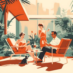 3 vrienden ontspannen in de tuin met een of twee drankjes 1