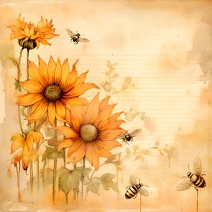 Aquarel zonnebloemen en bijen silhouetten met handgeschreven herfstgedichten 4 door Kurt Heppke