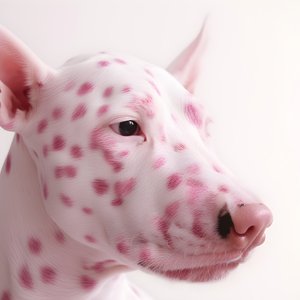 Fascinerende close-up van een roze varken met witte dalmatiërvlekken in moirépatroon