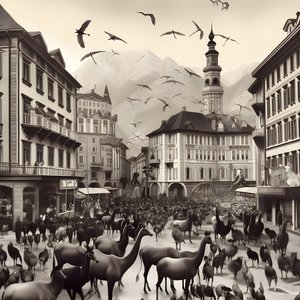 Innsbruck in een oude foto met elegante zebra