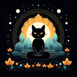 Kat in meditatie zittend op een lotus bloem 3