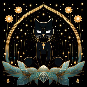 Kat in meditatie zittend op een lotus bloem 4