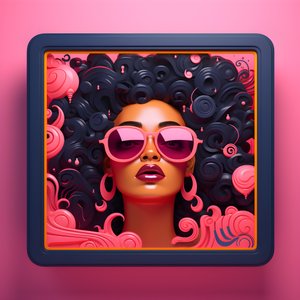 Kunstwerk van een zwarte vrouw in een roze houten lijst, die verkondigt dat ze sterk is 3