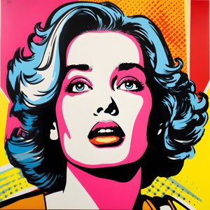 Pop Art Portret, half-lichaam, kleurrijk, grafisch, ochtend, in de stijl van Andy Warhol, Roy Lichtenstein, Robert Rauschenberg, Jasper Johns, Keith Haring 4