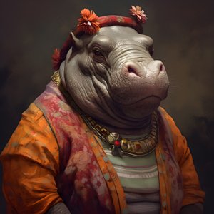Portret van een oude republikeinse vrouwelijke nijlpaard 4