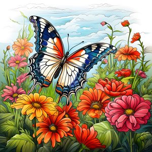 Vlinder op een weide met een prieel van bloemen 3