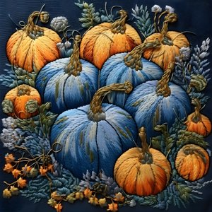 Geborduurde pompoenen in blauwtinten 3