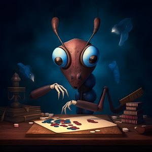 anthropomorfe wilde mier met wenkbrauwen en blauwe ogen 1