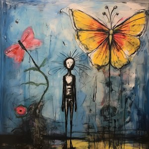 Een originele aquarel van een engel die een vlinder vasthoudt 2 door Kurt Heppke