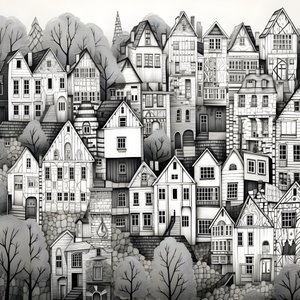 een zwart-wit beeld van de huizen 1