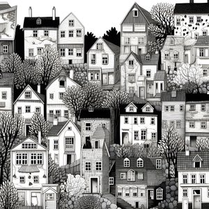 een zwart-wit beeld van de huizen 2
