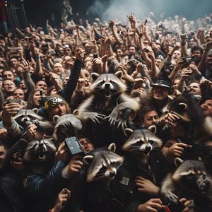 een groep wasberen bij een rockshow