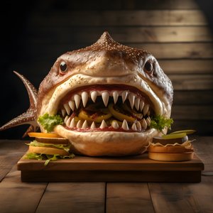 Grote haai-kop cheeseburger met rundvlees op houten bord 2