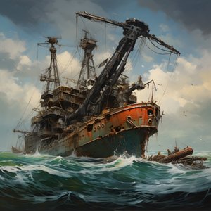 Groot wrak wordt door een kraan uit de zee getrokken 1