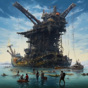 Groot wrak wordt door een kraan uit de zee getrokken 2