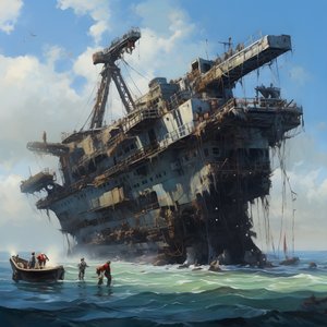 Groot wrak wordt door een kraan uit de zee getrokken 4