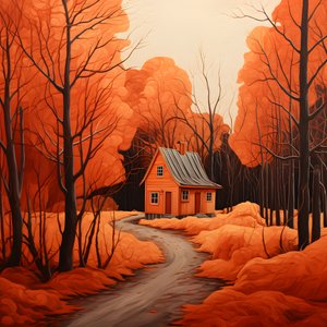 groot rood huis op blauwe achtergrond