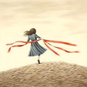 Naïeve tekening van een meisje met een lint dat danst 2