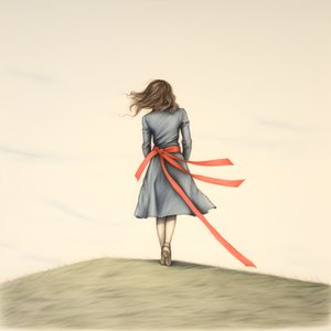 Naïeve tekening van een meisje met een lint dat danst 3