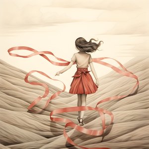Naïeve tekening van een meisje met een lint dat danst 4
